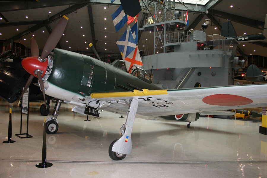 Kawanishi N1K2-Ja Shiden Kai fighter of the elite Imperial Japanese Navy 343rd Kokutai at the National Naval Aviation Museum in Pensacola, Florida in 2011 - the powerful armament of 4 x 20mm Type 99 wing mounted cannons are evident