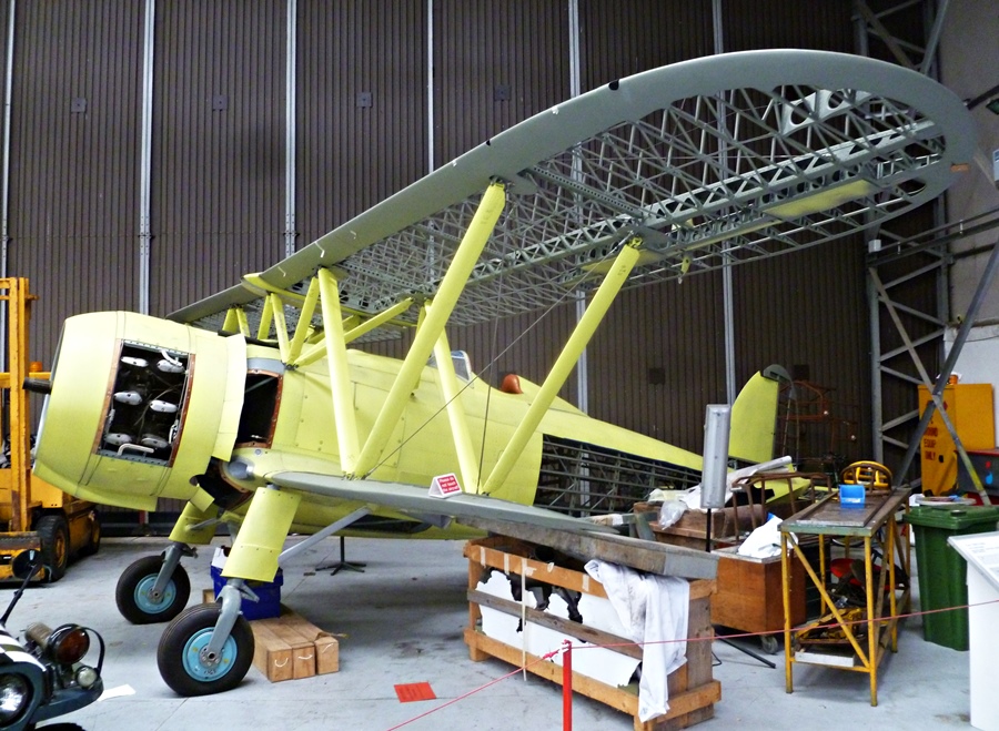 Swedish Air Force J 11 (Fv 2542) under restoration by The Fighter Collection at the Imperial War Museum Duxford in the United Kingdom in 2012