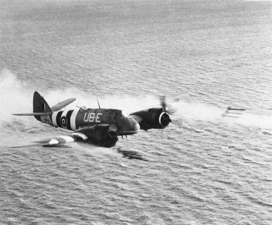 Mk.X, NE543 'UB-E' of RAF Coastal Command based at Langham, Norfolk firing a salvo of rockets over the North Sea in 1944 (Photo Source: Imperial War Museum © IWM MH 5117)