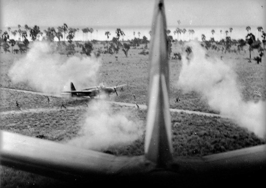 RAAF Beaufighter strafes Japanese Air Field WW2